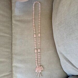 Rose Quartz Hand Knotted Beaded Necklace Elephant Pendant